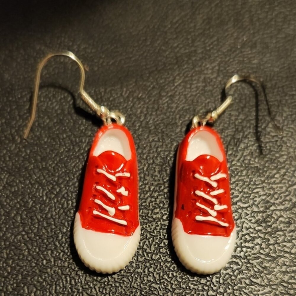 Red Chuck Taylor Earrings Red Runner Earrings Red Running Shoe Drop Earrings NWT